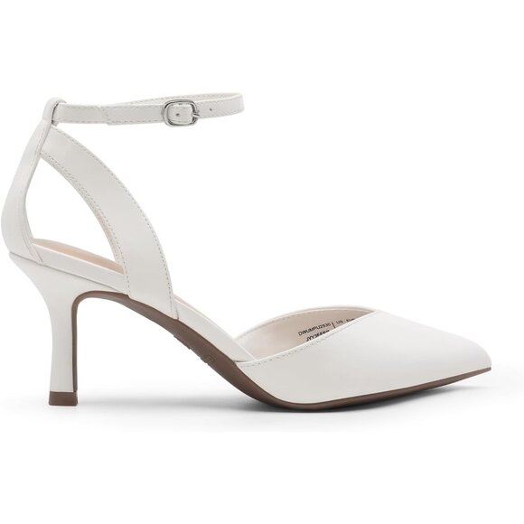 Dream Pairs Women White-pu Closed Pointed Toe Kitten Heels Ankle Strap Pumps - Picture 2 of 7